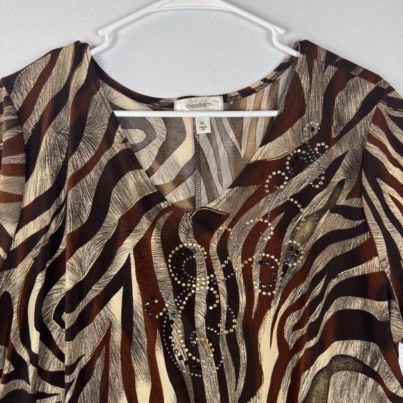 Dressbarn Top Womens XL Brown Beige Tunic - Picture 3 of 9